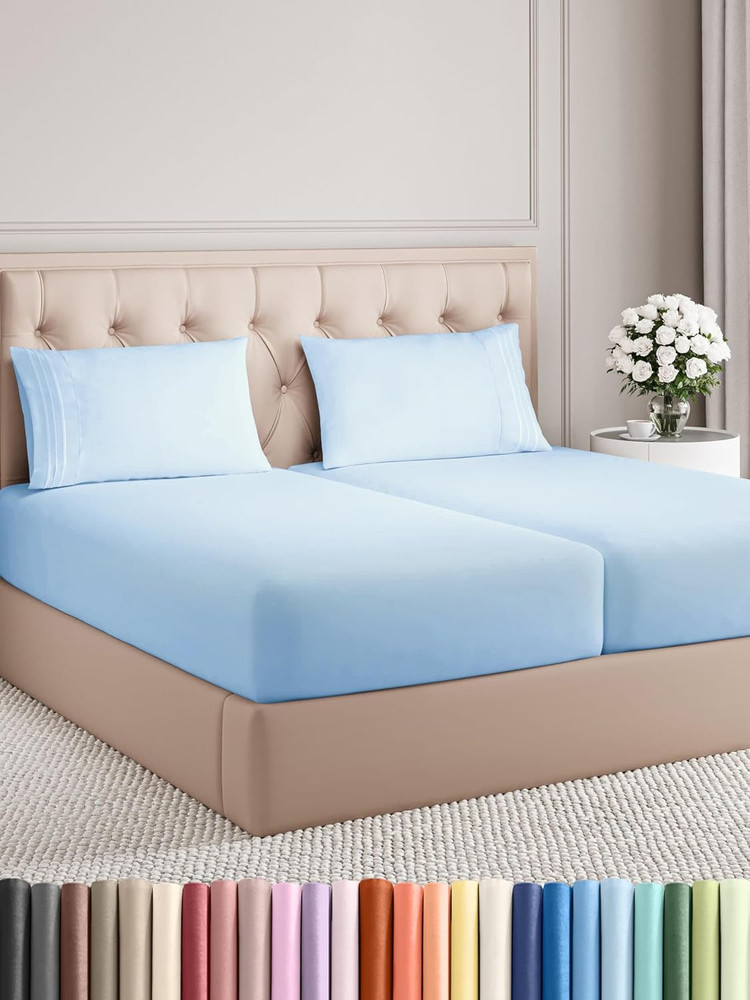 Light Blue Split King 5-Piece Sheet Set - Soft, Cooling, Wrinkle-Free Bedding