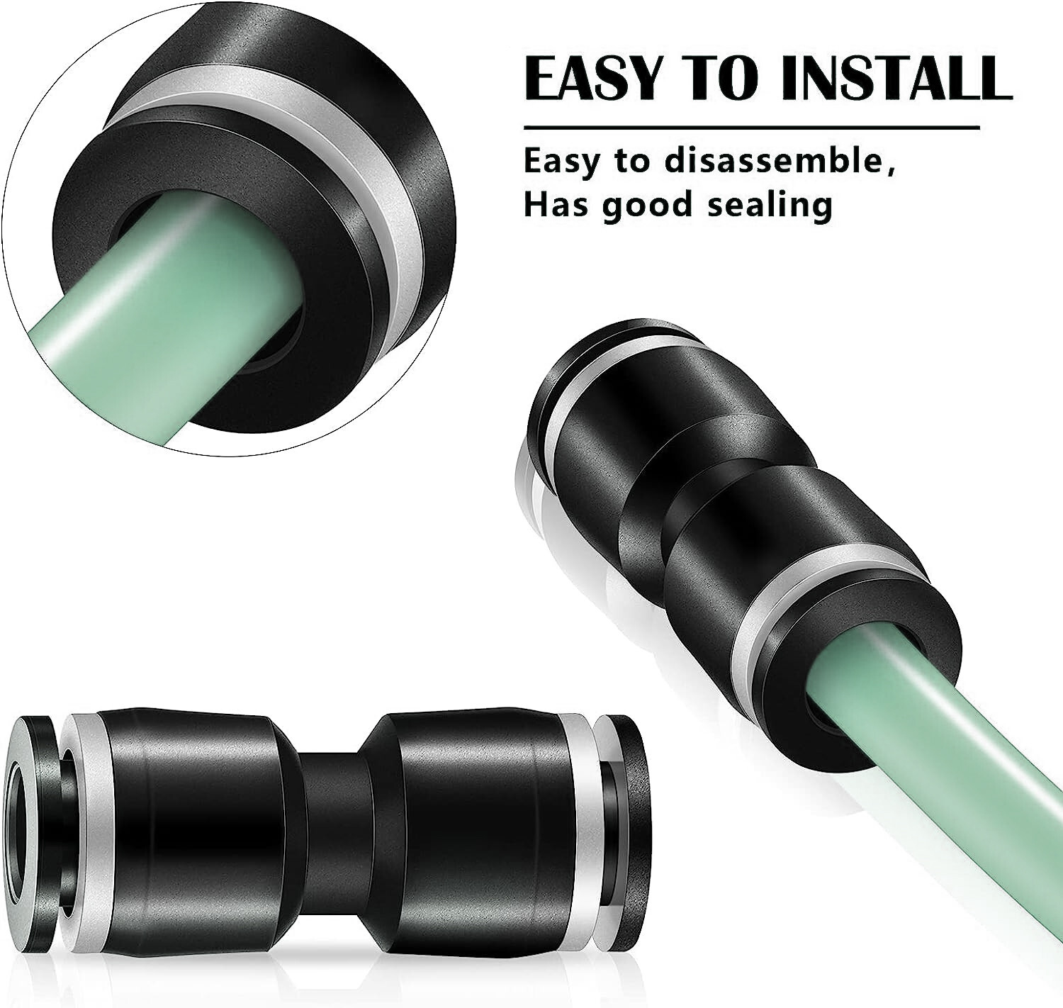 Straight Air Line Union Push To Connect Air Fittings Fits 1/4" Od Pneumatic 5Pcs