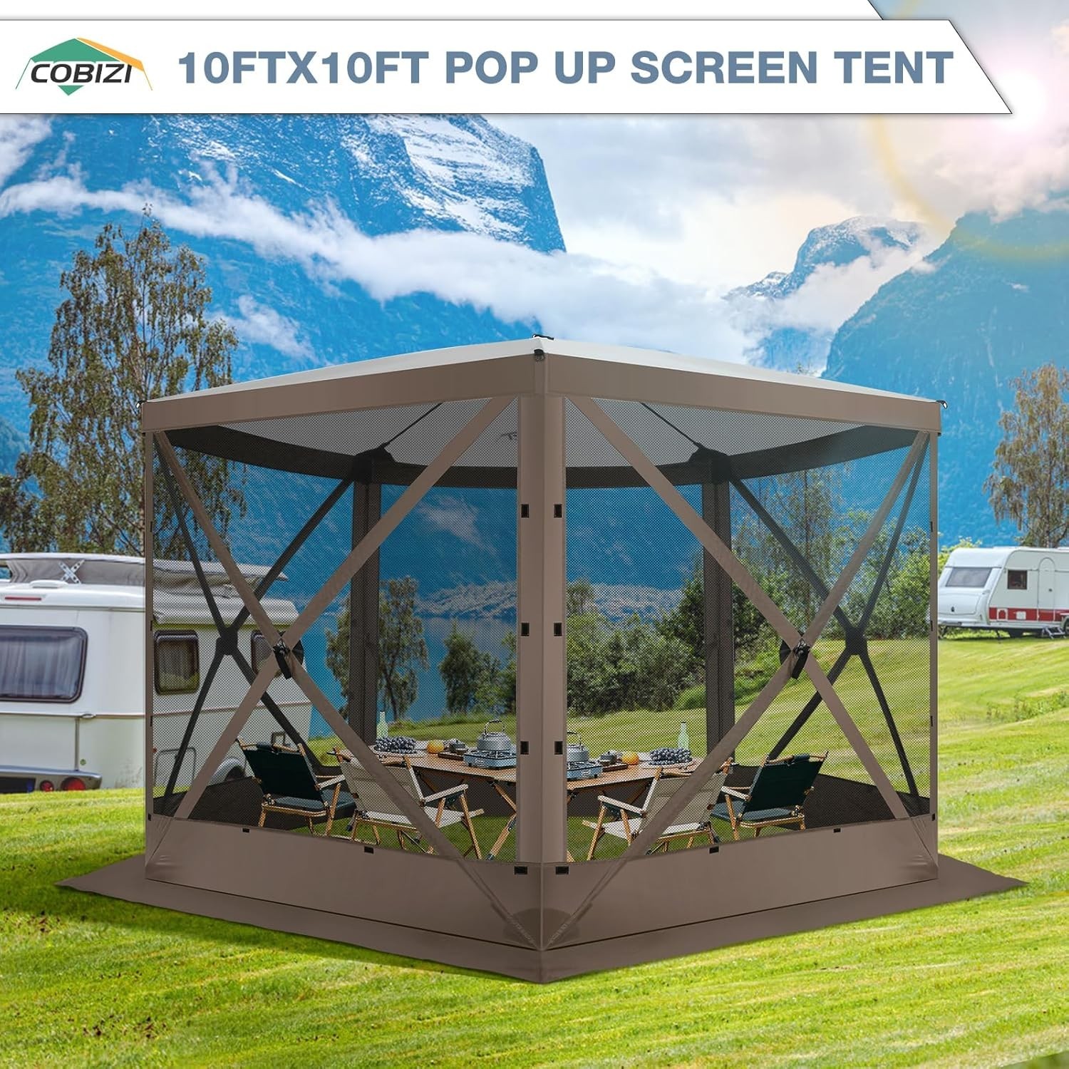 10x10 Pop up Gazebo Instant Screen House Camping Hub Tent with Mosquito Netting
