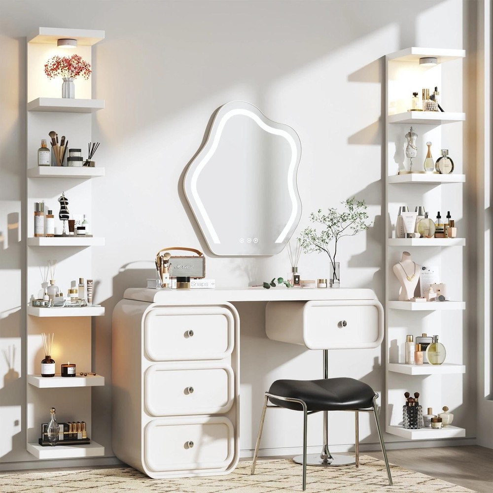 White 7-Tier Vertical Wall Shelf Unit with USB Rechargeable Led Light (Remote...