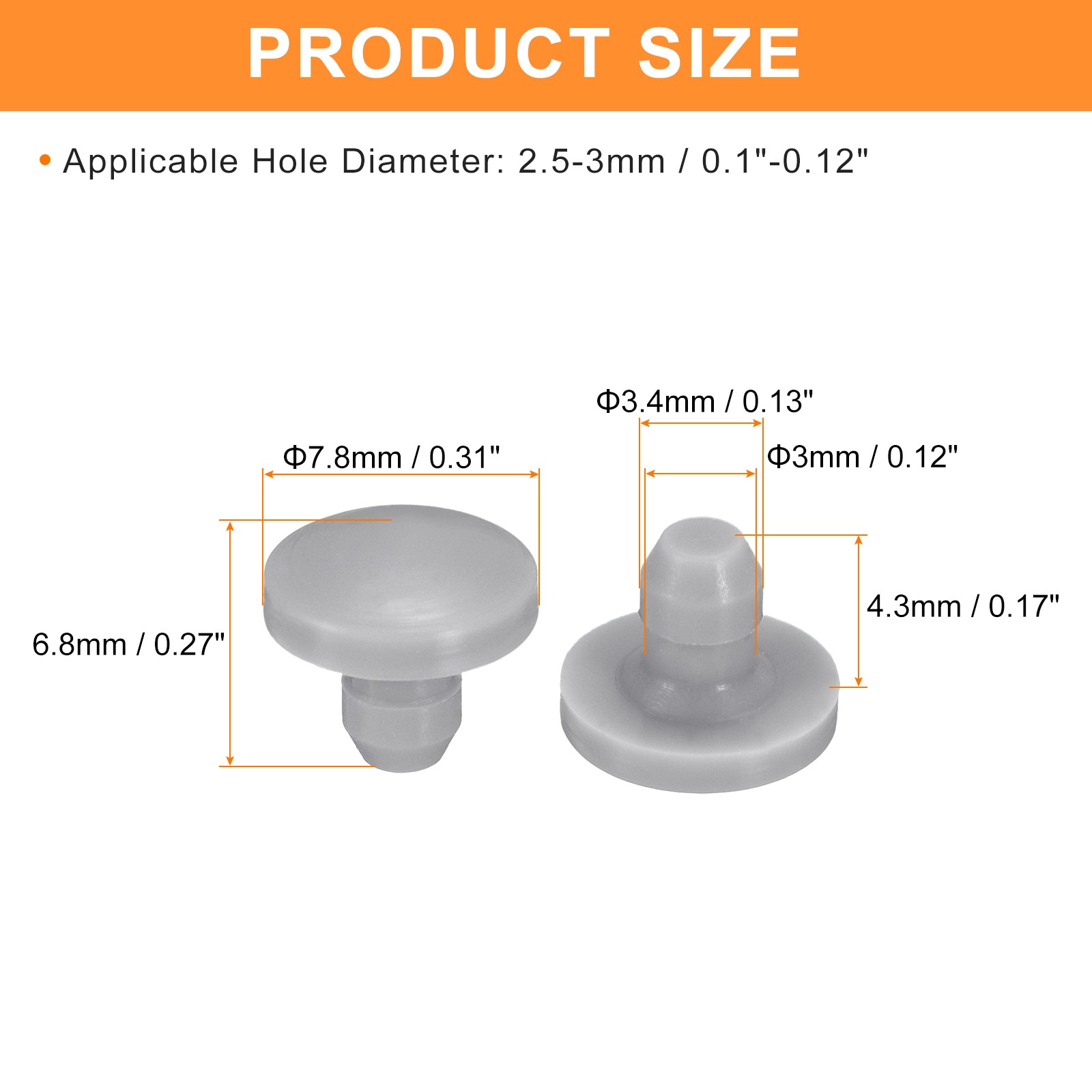 25Pcs Silicone Plugs Rubber Round Hole Plugs for 2.5-3mm Hole Grey