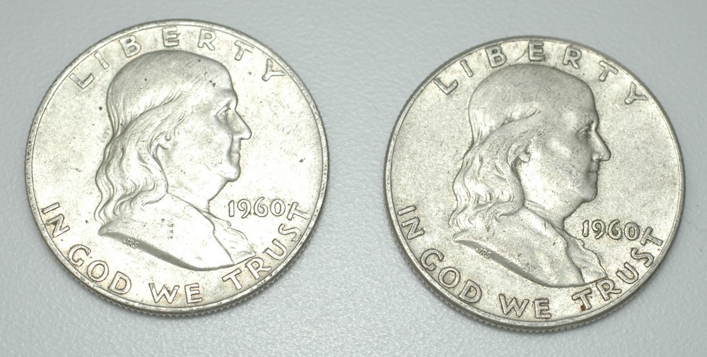 1960 P and D Silver Franklin Half dollars Two coins