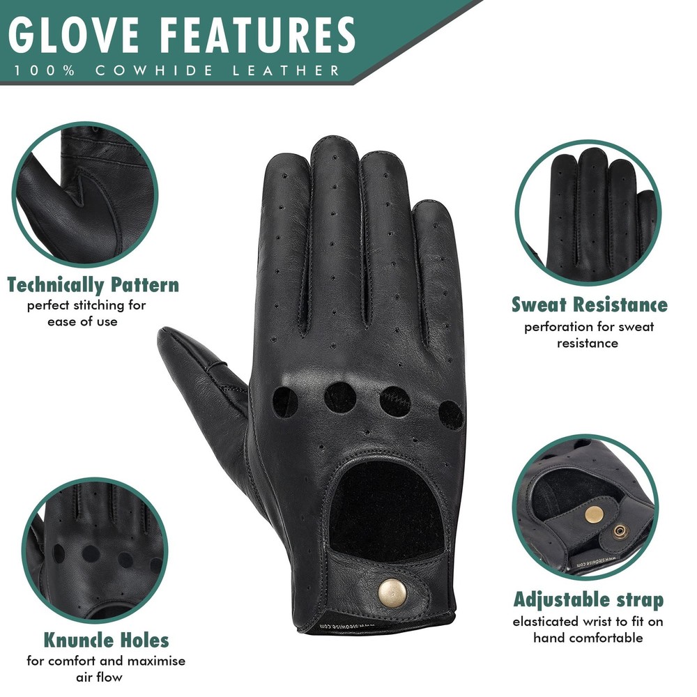 Driving Gloves Men - 100% Cowhide, Touchscreen Texting Unlined Small, Black