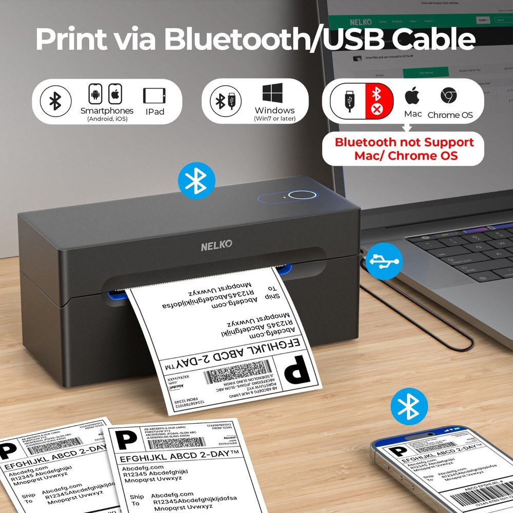 Nelko Bluetooth Thermal Shipping Label Printer, Wireless 4x6 Label Printer