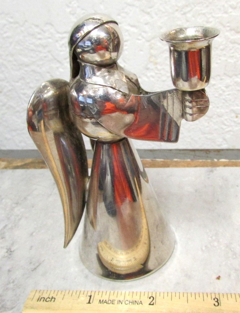 vintage silver color metal Angel candle holder figure figurine, 4.25 inches tall