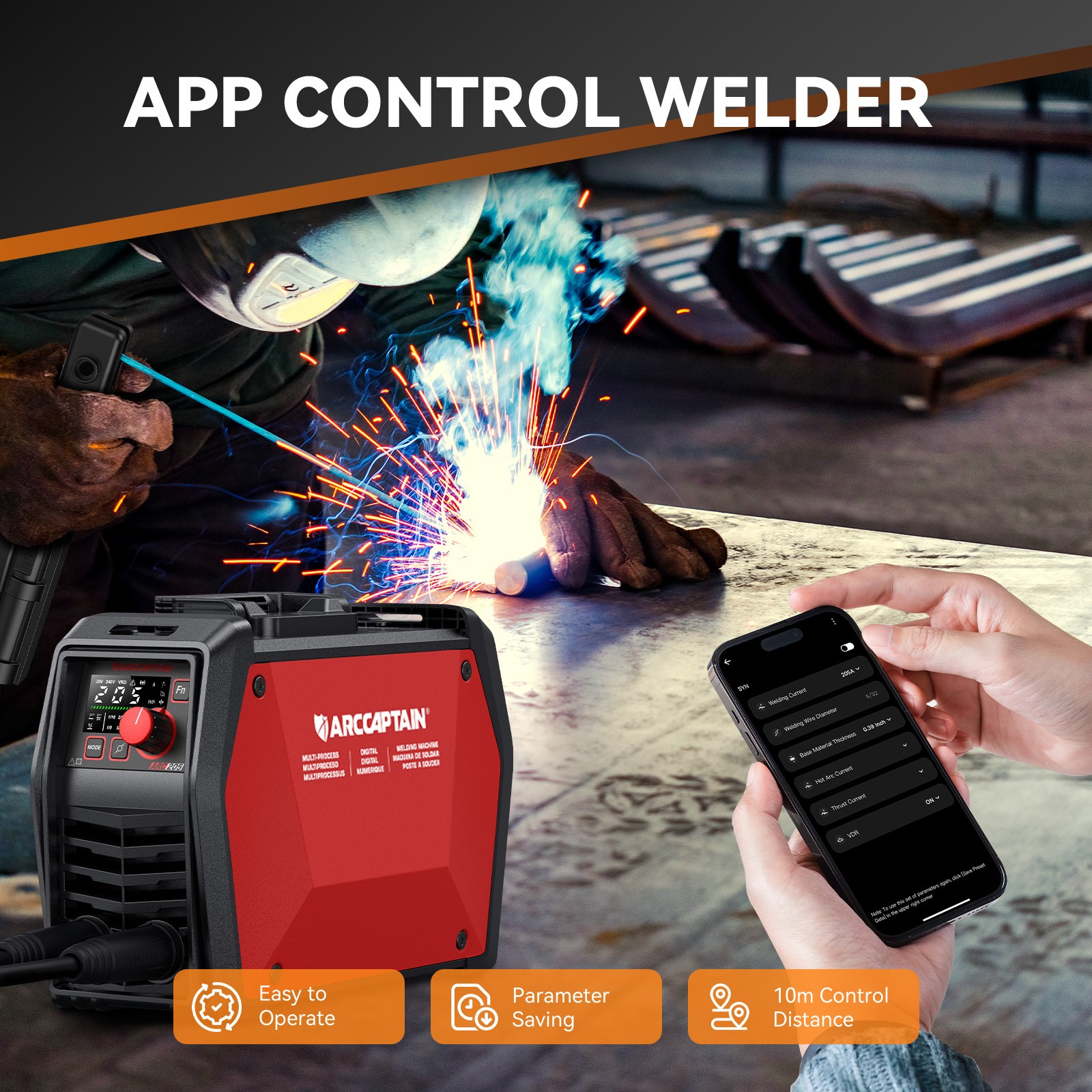 ARCCAPTAIN iControl ARC205 Pro, 205A APP-Controlled Stick/TIG Welder, 120V/240V