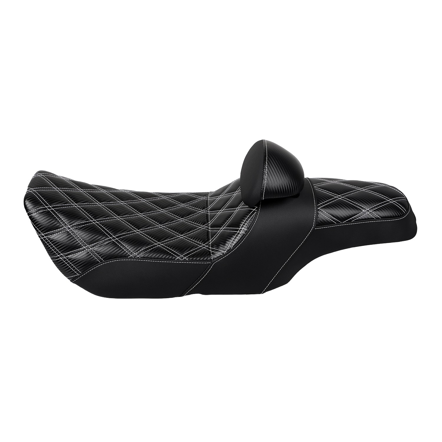 White Diamond Driver Passenger 2-Up Seat w/ Backrest For Harley Road King 97-07