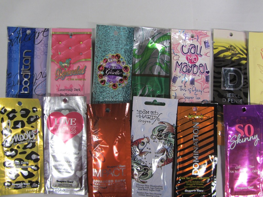 5 PACK,  VARIOUS NON BRONZER TANNING LOTION SAMPLE PACKETS, ALL DIFFERENT
