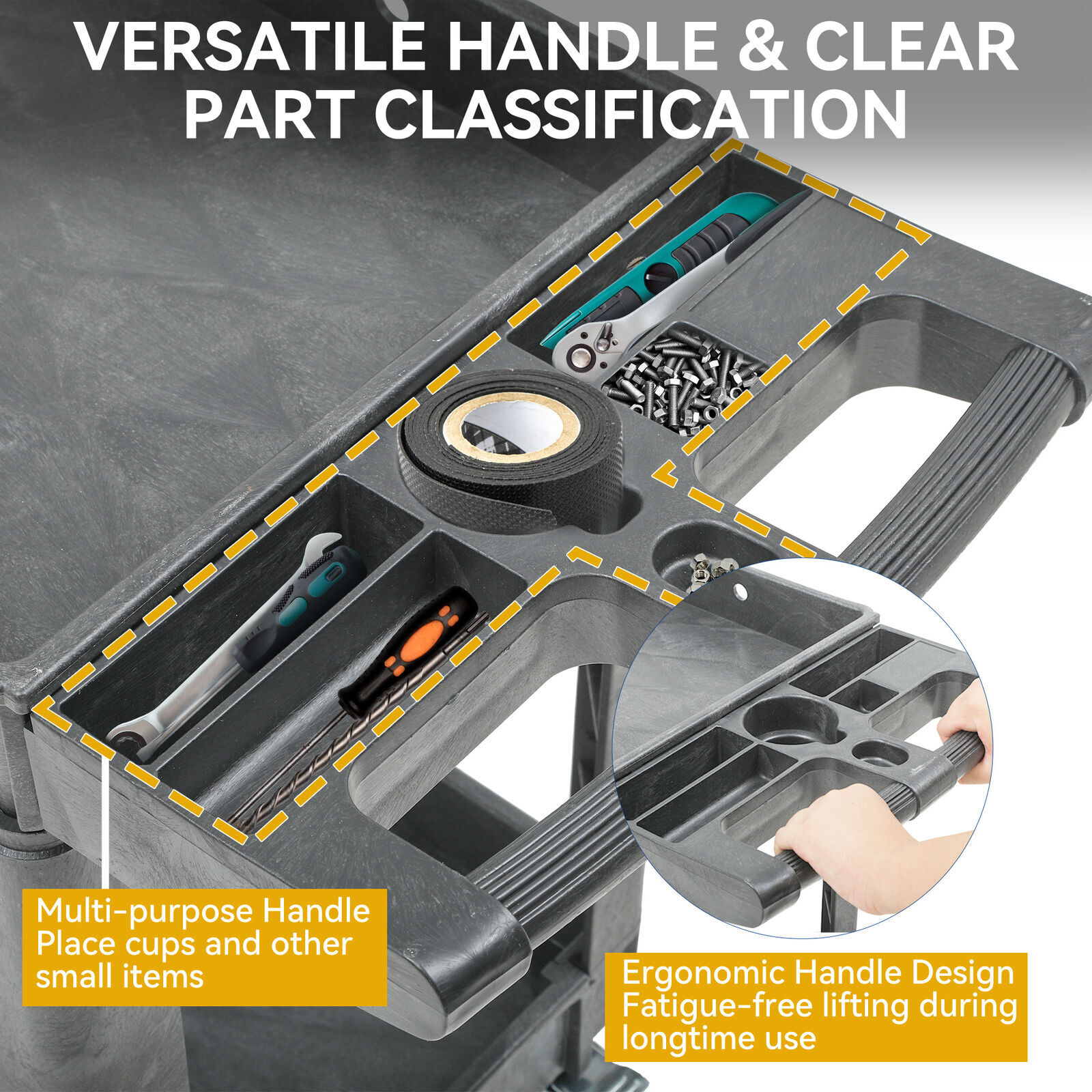 550 lbs Capacity Utility Cart 2 Shelf Rolling Storage Plastic Service Work Carts