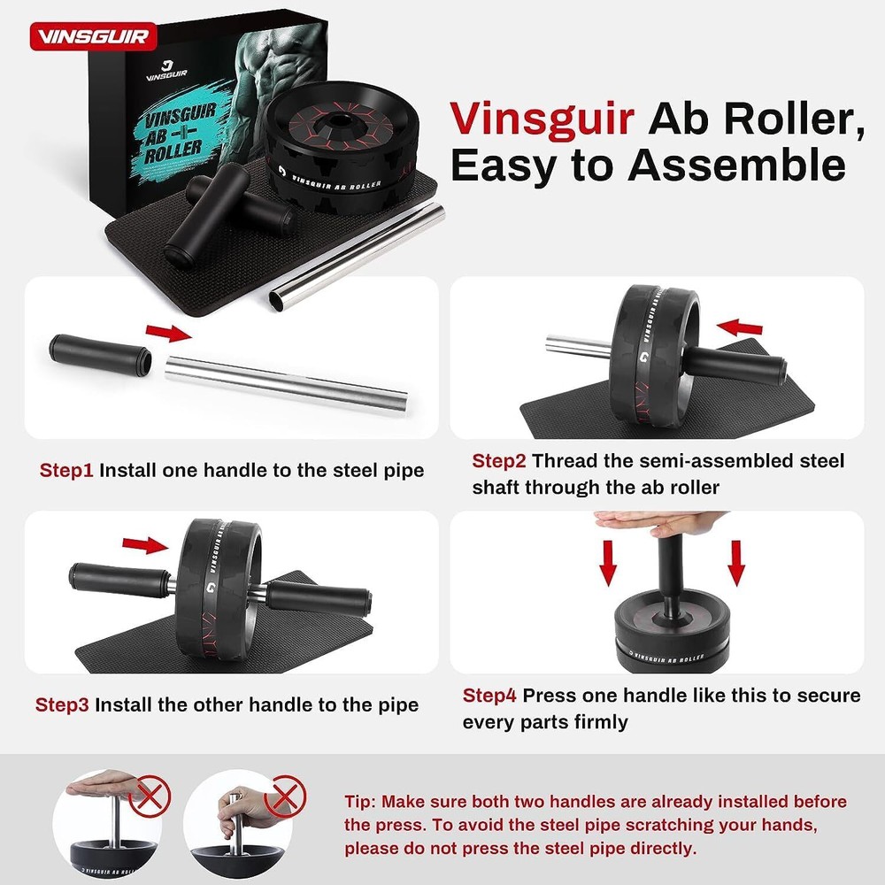 Ab Roller Workout Wheel w/ Knee Pad Accessories-Abdominal & Core Strength Train.