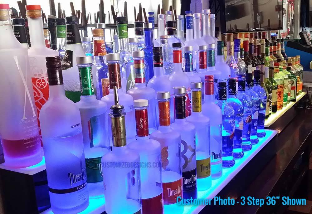 36" 3 Step Tier LED Lighted Shelves Illuminated Liquor Bottle Display FREE SHIP