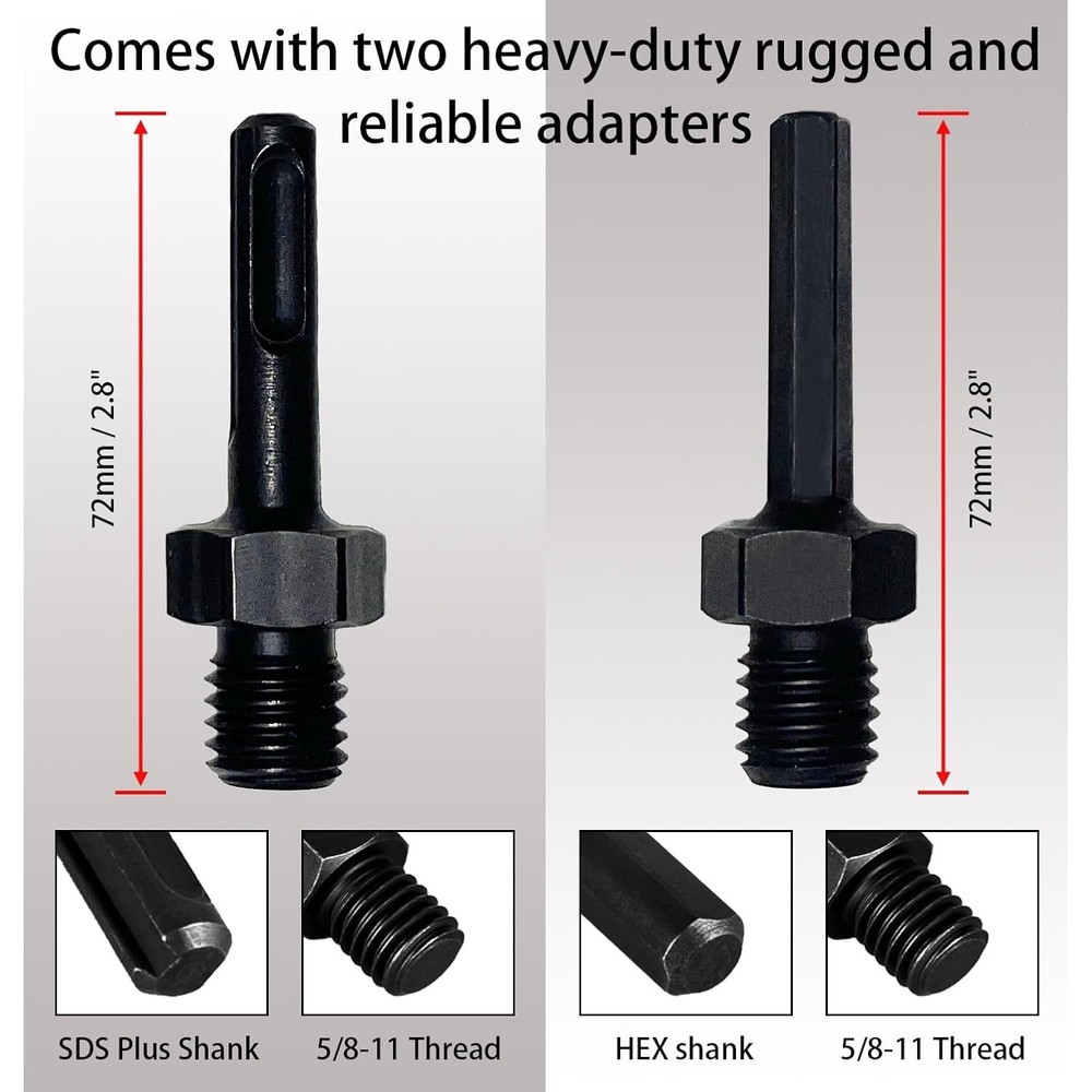 Diamond Core Drill Bit 1 inch Diameter with 10in/254mm Drilling Depth 2 Adapters