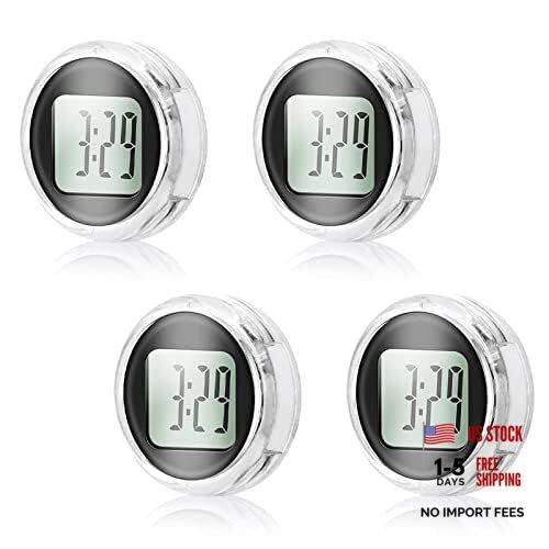Waterproof Motorcycle Digital Clock, 4-Pack, 1.1 Inch Diameter