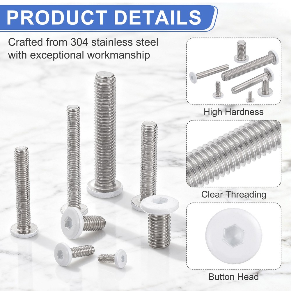 20 Pcs M2.5-0.45 x 10mm Button Head Hex Socket Head Screws, White