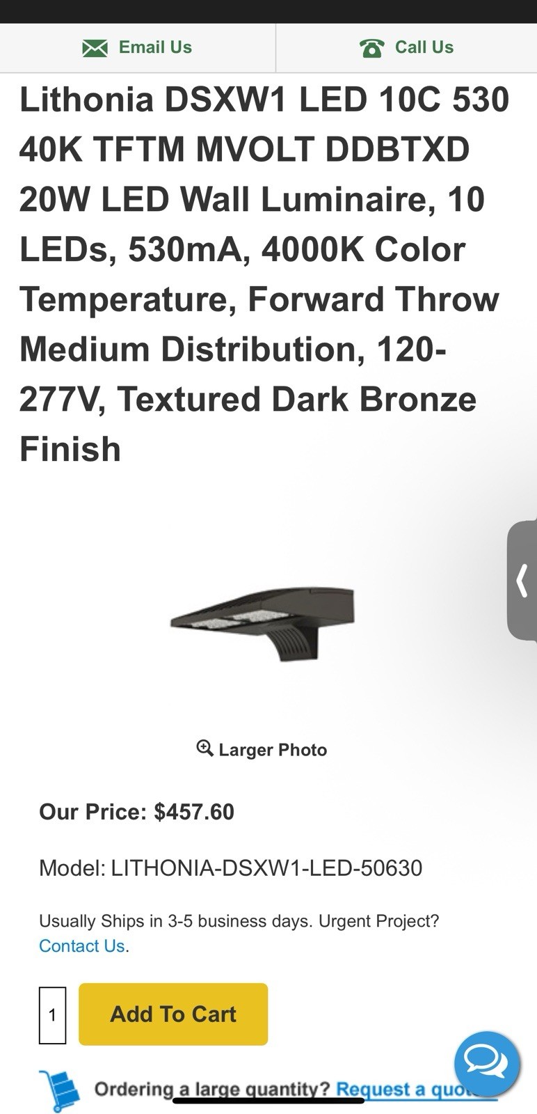 Lithonia DSXW1 LED 10C 530 40K TFTM MVOLT DDBTXD 20W LED Wall Luminaire 120V