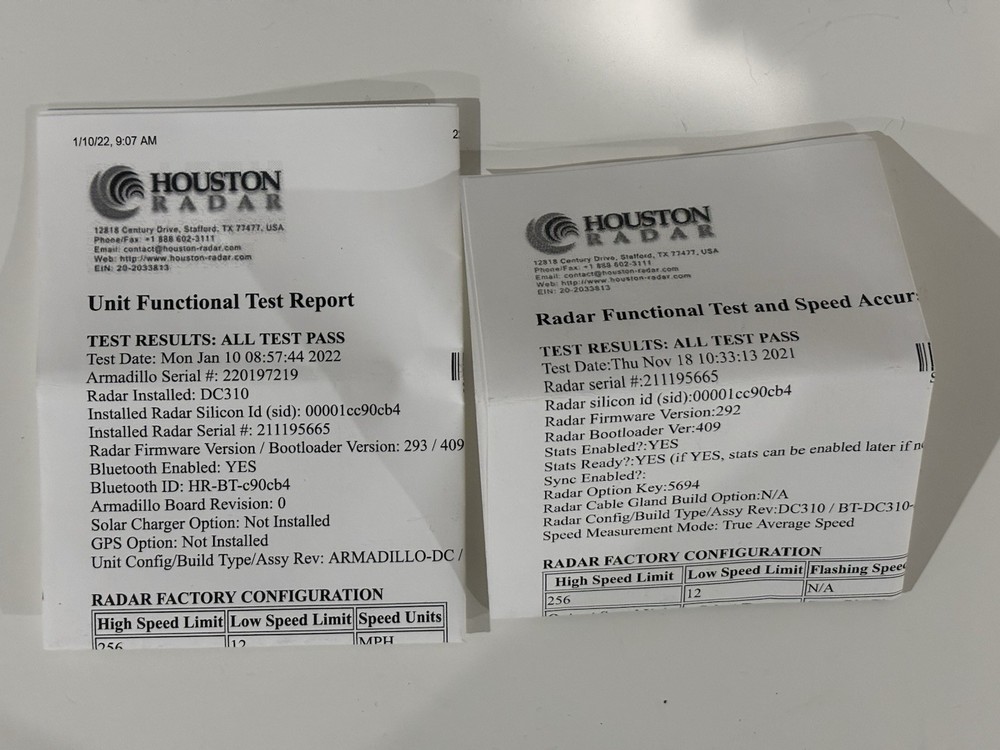 UNTESTED Houston Radar Armadillo Tracker DC310 w/ Calibration Papers & Keys