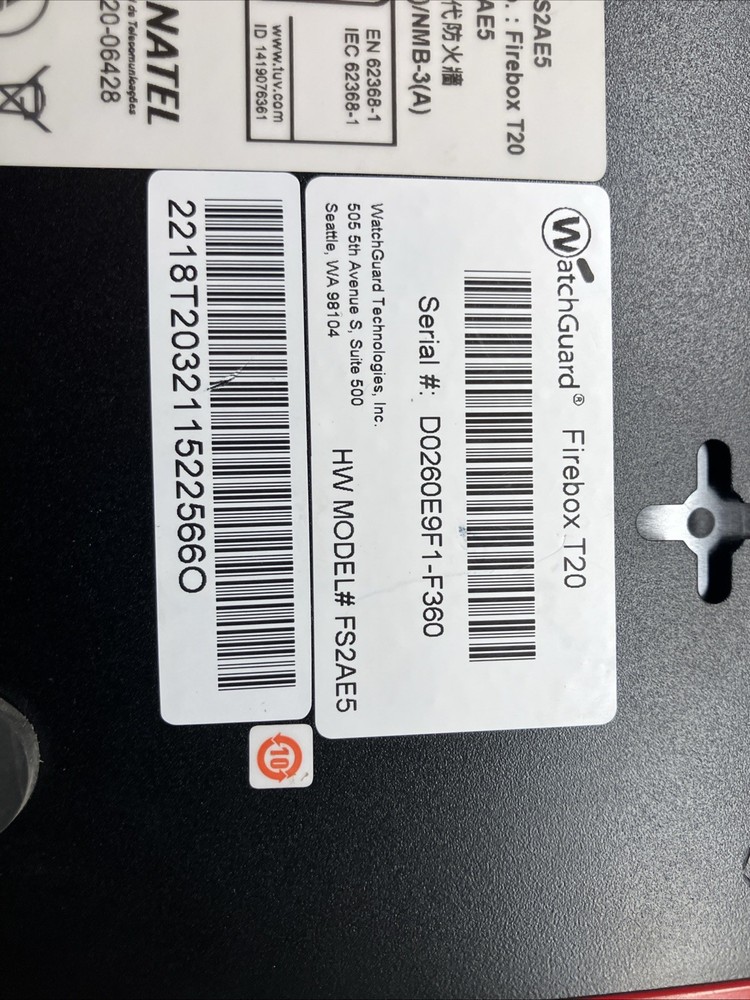 WatchGuard Firebox T20 FS2AE5 Firewall Security With Pwr Adapt-untested Pwrs On