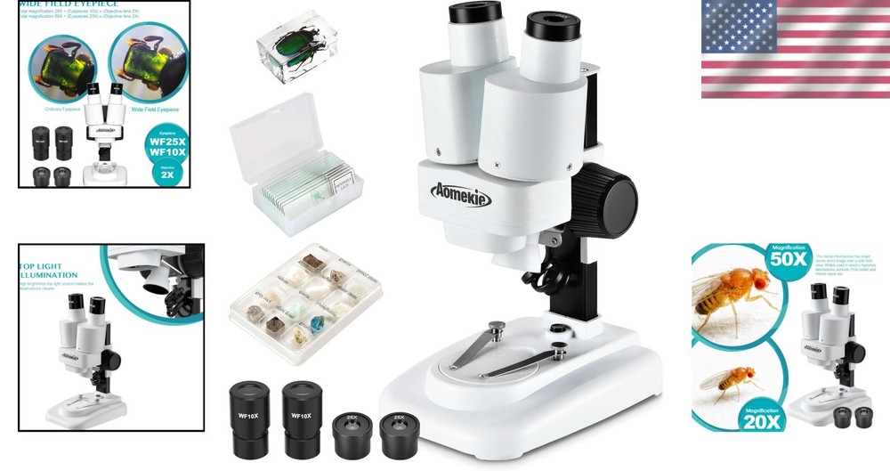 Lightweight 20X/50X Microscope with Adjustable Eye Distance & LED Illumination