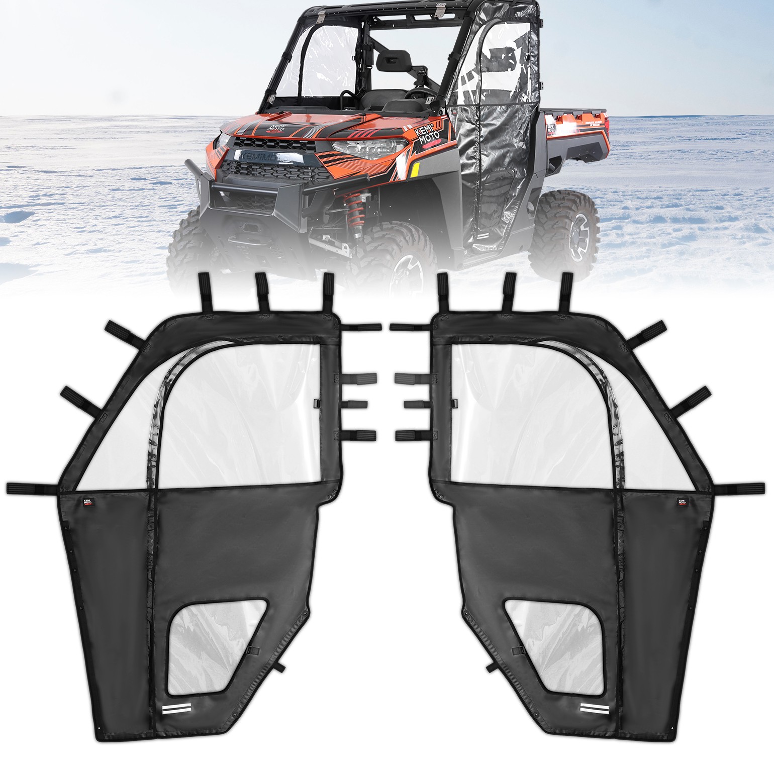 2PCS UTV Soft Cab Enclosure Upper Doors for Polaris Ranger XP 1000/1000 2017-26