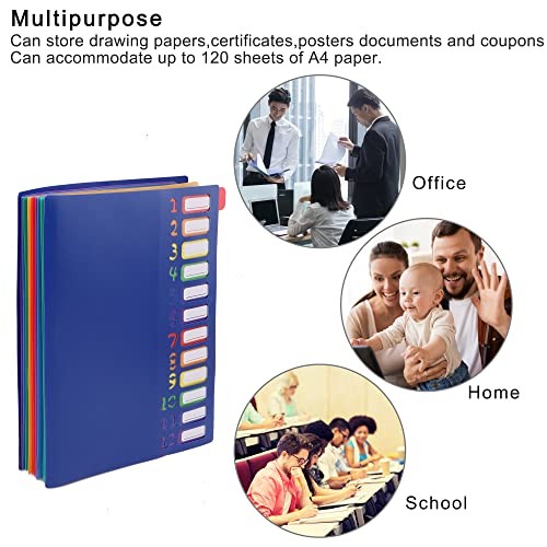 Rainbow Tab Expanding File Folder - 24 Pockets, Durable A4 Blue - 24 Pockets