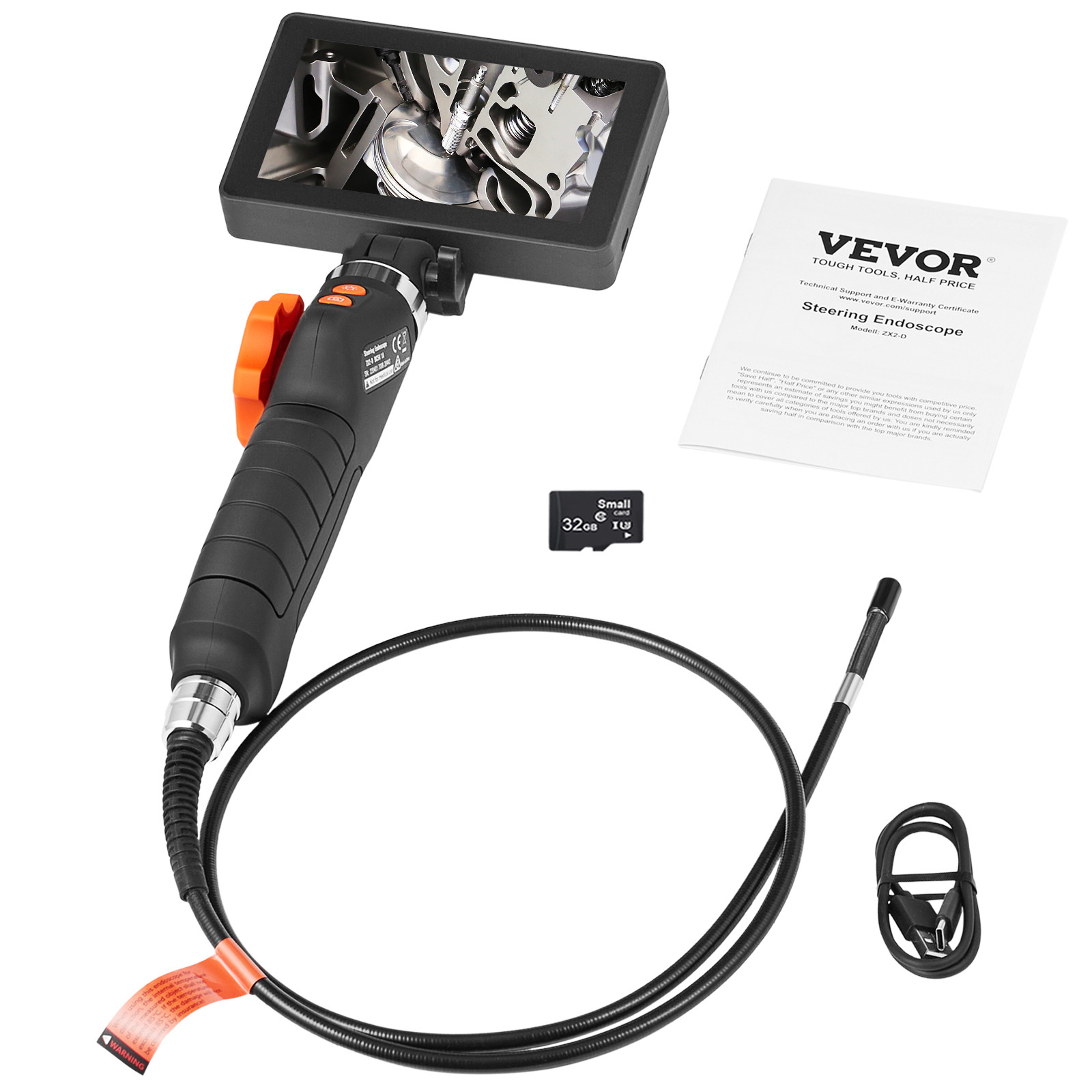 VEVOR Borescope Endoscope Two-Way 180° Articulating 5" IPS 8X Zoom 6.4mm Lens