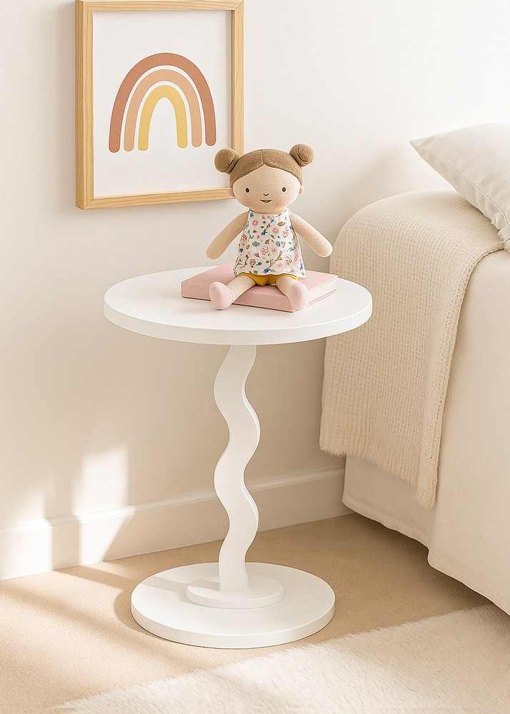Wood Wavy Nightstand Side Table Brilliant White