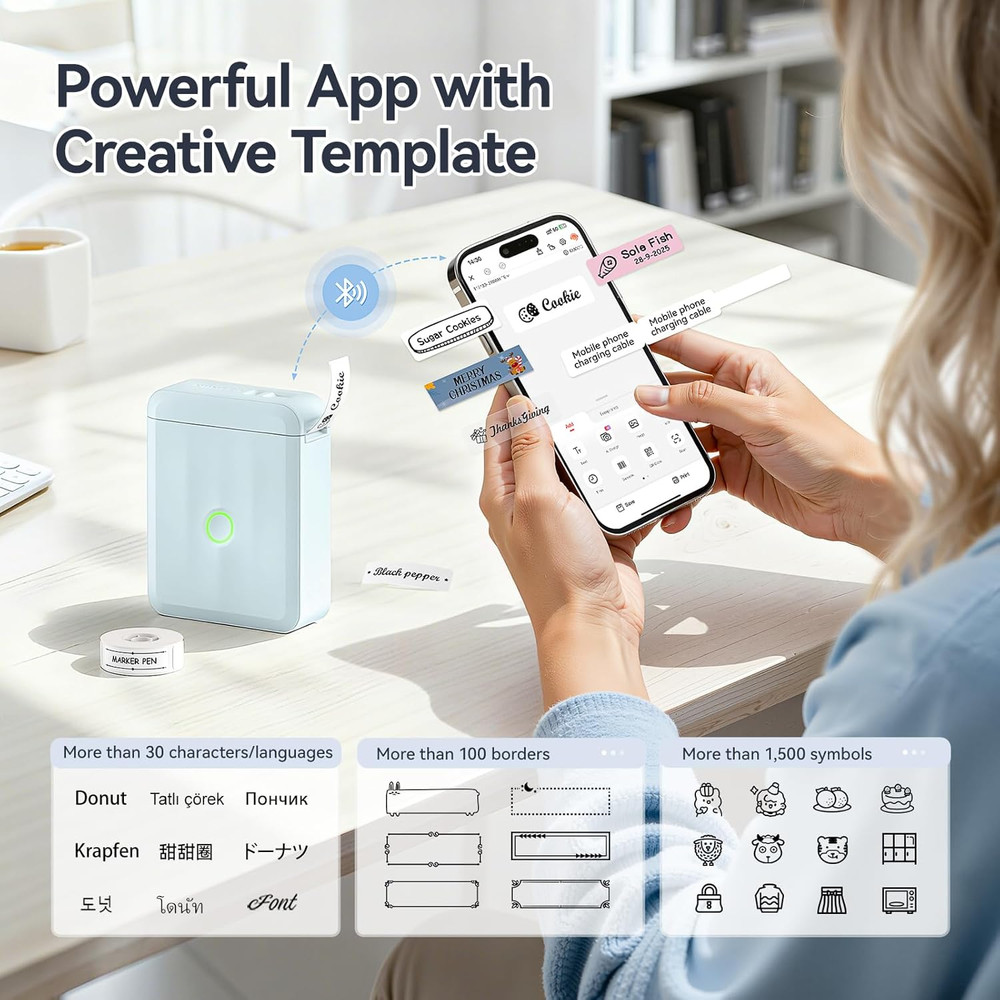 D110 Upgraded Version Mini Label Maker Machine with Tape, Portable Bluetooth The