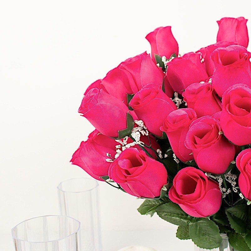 84 Fuchsia SILK ROSE BUDS Wedding Party Flowers Bouquets Decorations