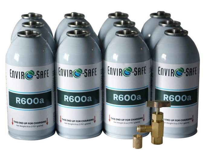 R600A MODERN Refrigerant, 12 Convenient 6 oz. Cans & Top Tap and Cap Kit #8062