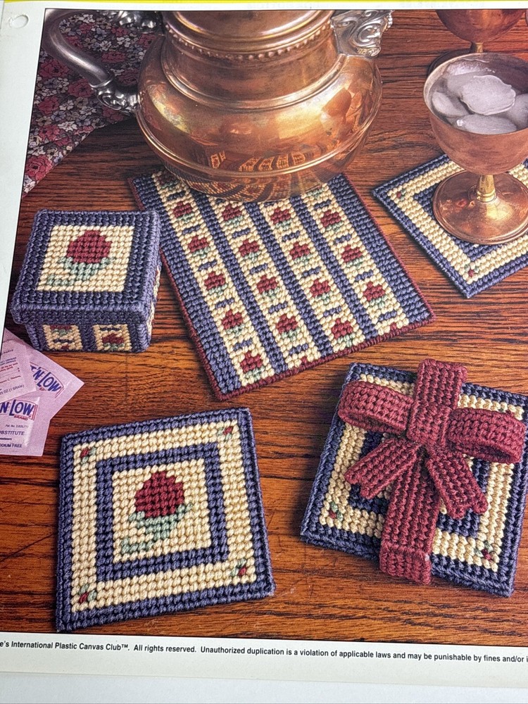 Rosebud Treasures Mat Coasters & Box Annie's Attic Plastic Canvas Pattern Page