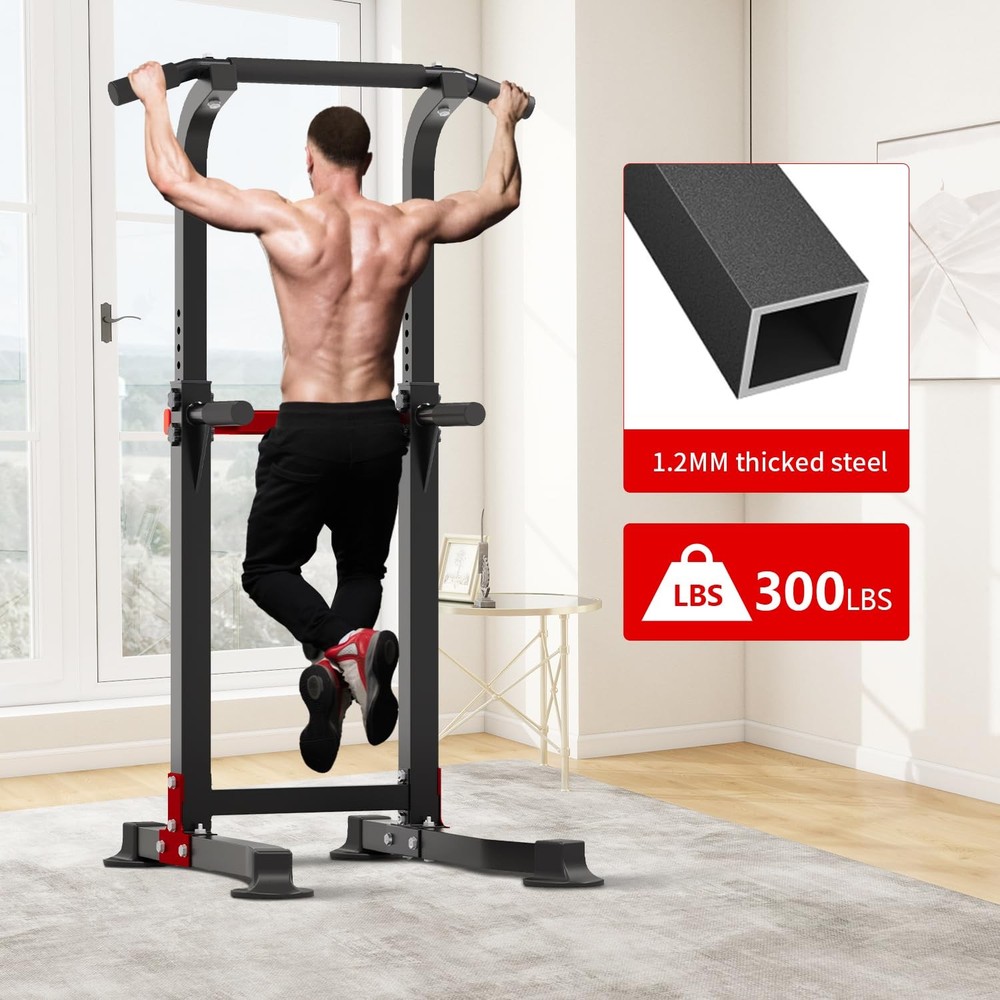 Pull Up Bar Dip Bar Power Tower Workout Dip Station Height Adjustable Free St...