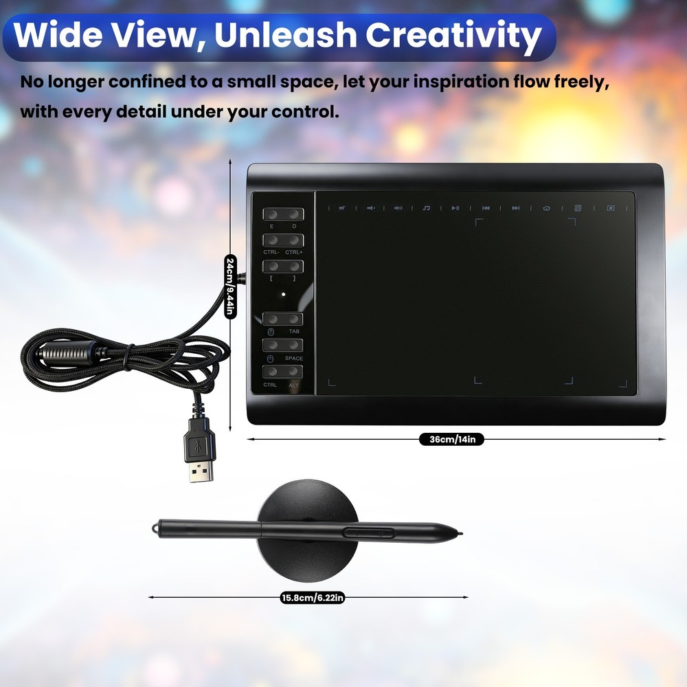 Pro Digital Drawing Tablet with 10x6 inch Screen, Graphics tablet, 12 Shortkey