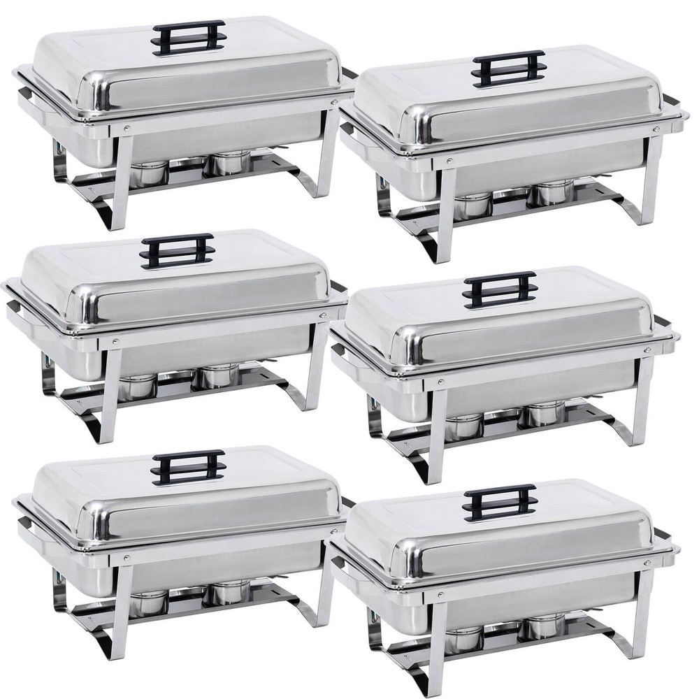 6 Pack 8QT Rectangular Chafing Dish Buffet Set Stainless Steel Full Size Chafer