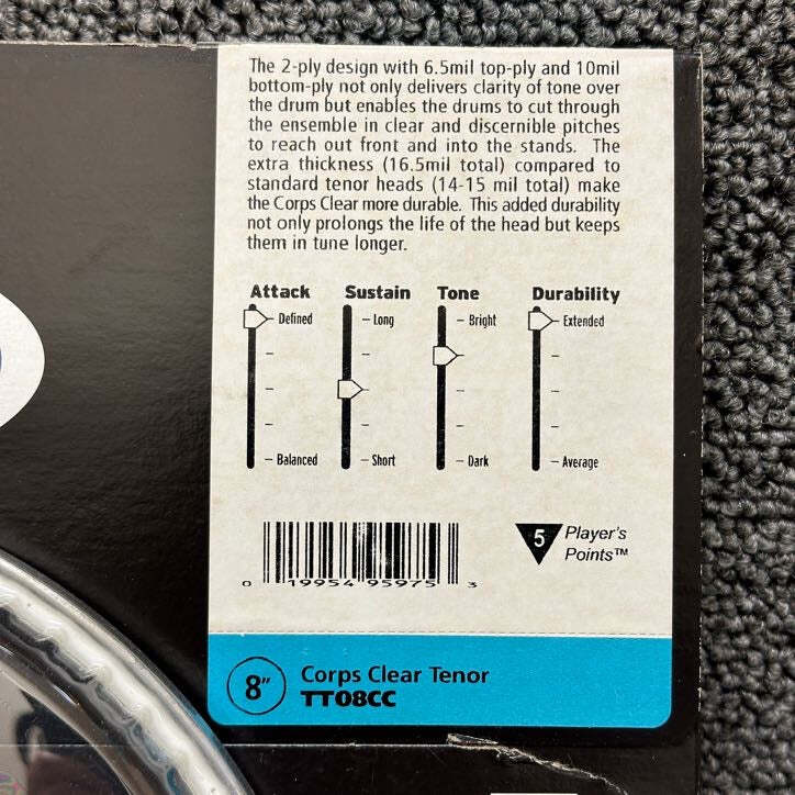 Evans Corps Tenor Tom Drum Head Clear 8"