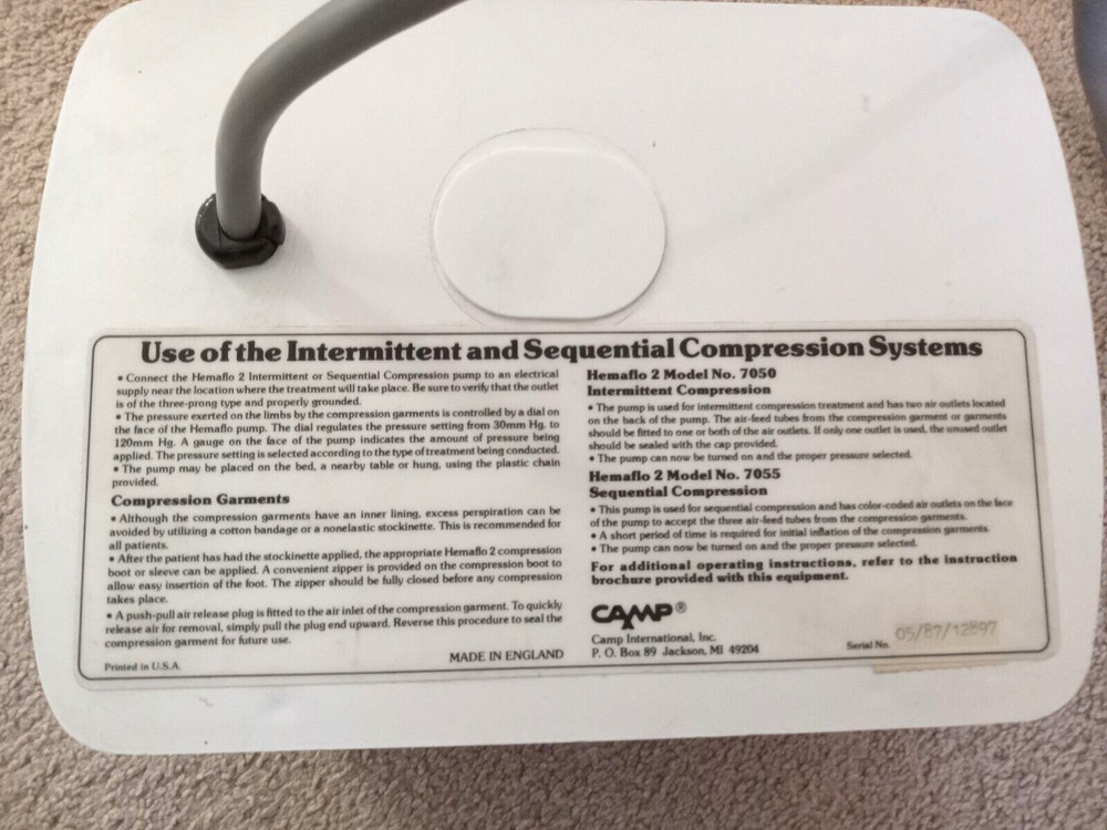 Hemaflo 2 By Camp Intermittent Sequential Compression Model 7050--FREE SHIPPING!
