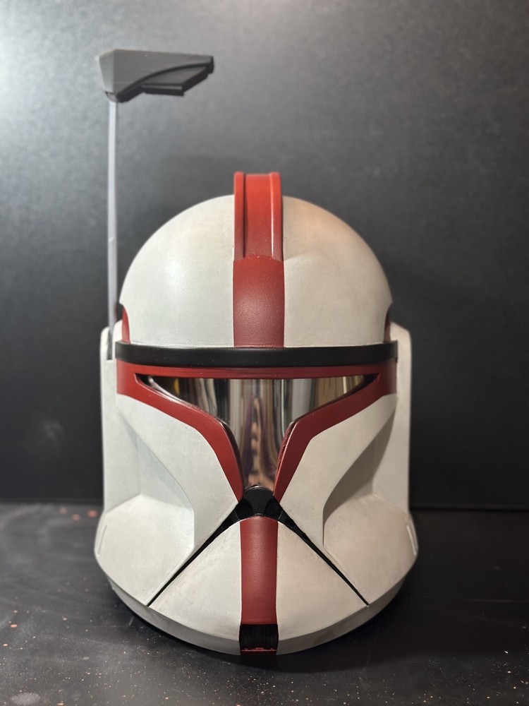 Red Phase 1 Clone Commando Helmet - Custom Finish - Sanded, Painted, Weathered