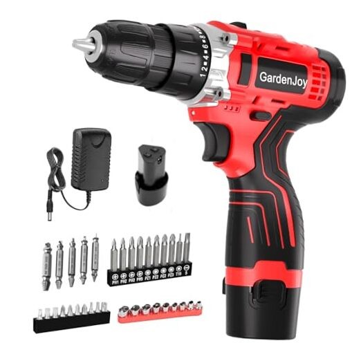 Drill Set 12V Cordless Electric Drill Driver 12V - 2 Batteries - Red - Basic