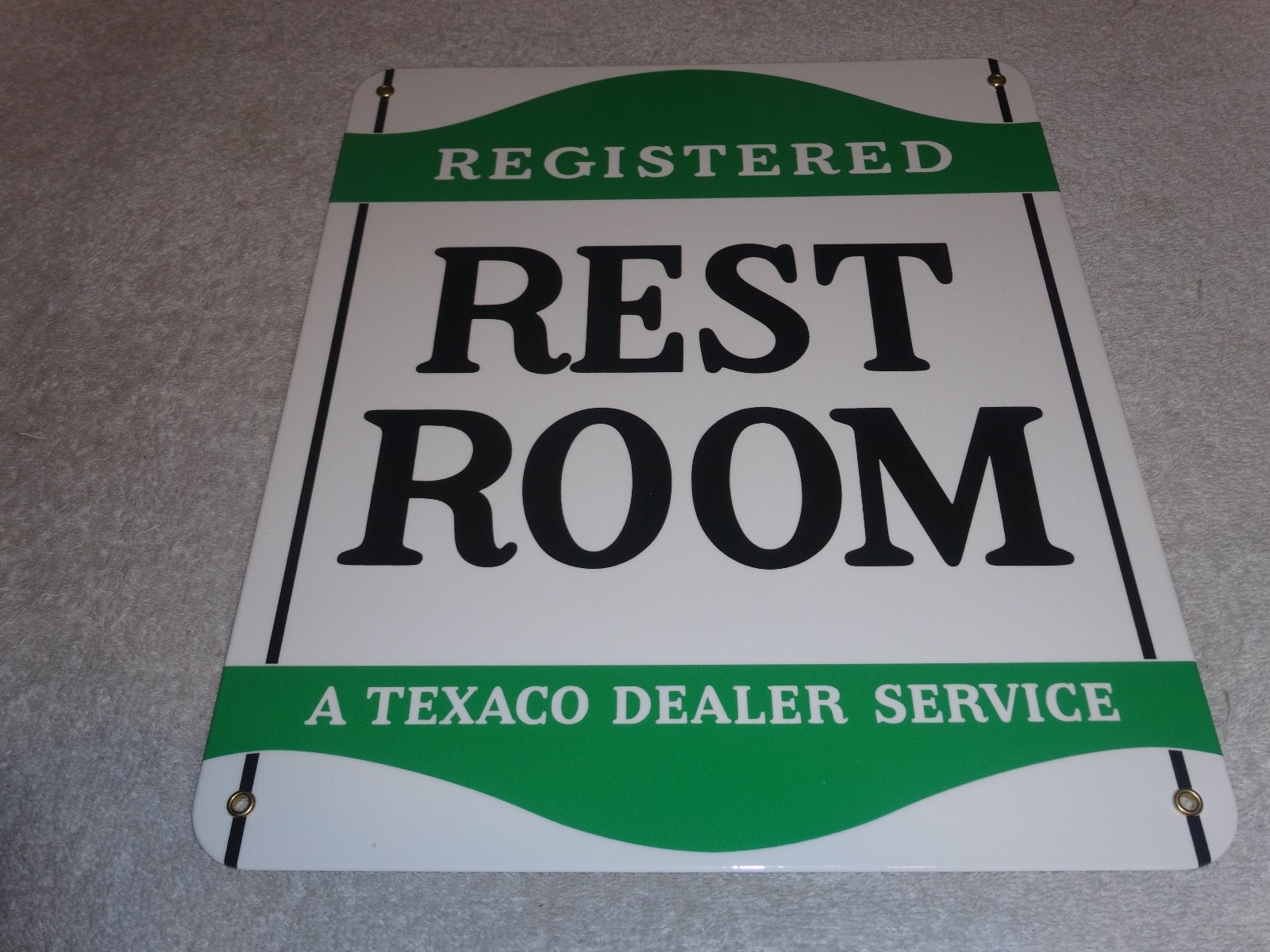 VINTAGE TEXACO RESTROOM REGISTERED MEN & WOMAN 12" PORCELAIN METAL GASOLINE SIGN