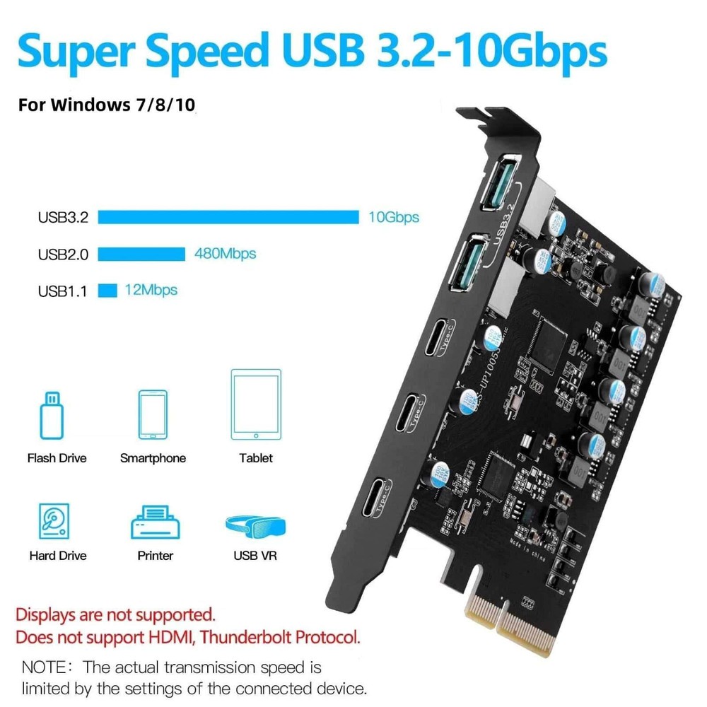 5 Ports Expansion Card 20Gbps For Desktop computers 2*USB Type-A 3*USB Type-C