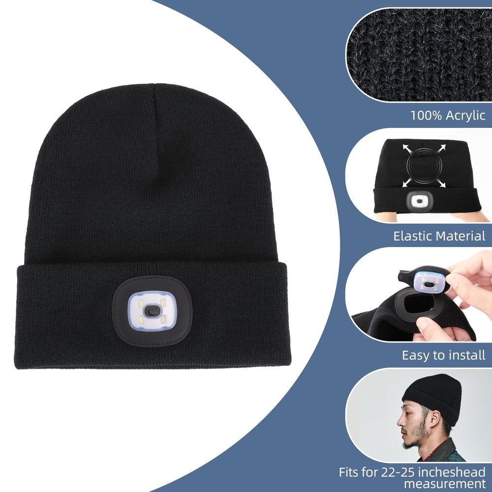 Unisex Beanie Hat With Light Usb Rechargeable Led Headlamp Hat Night Light Cap C