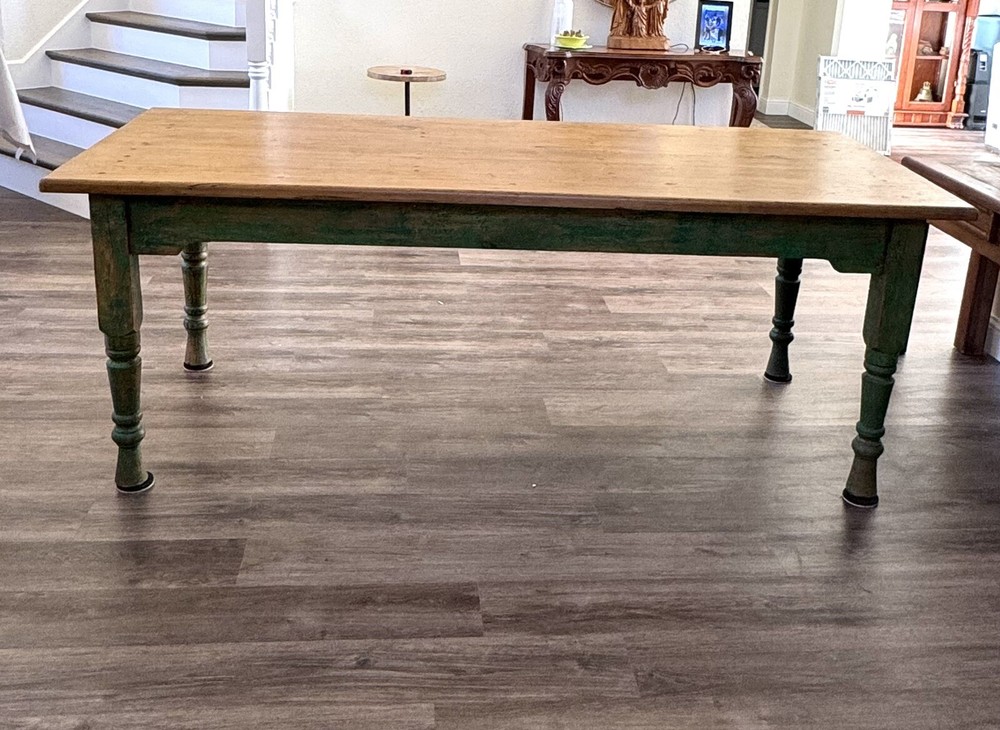 Vintage Rustic Farmhouse Dining Table With Drawer.