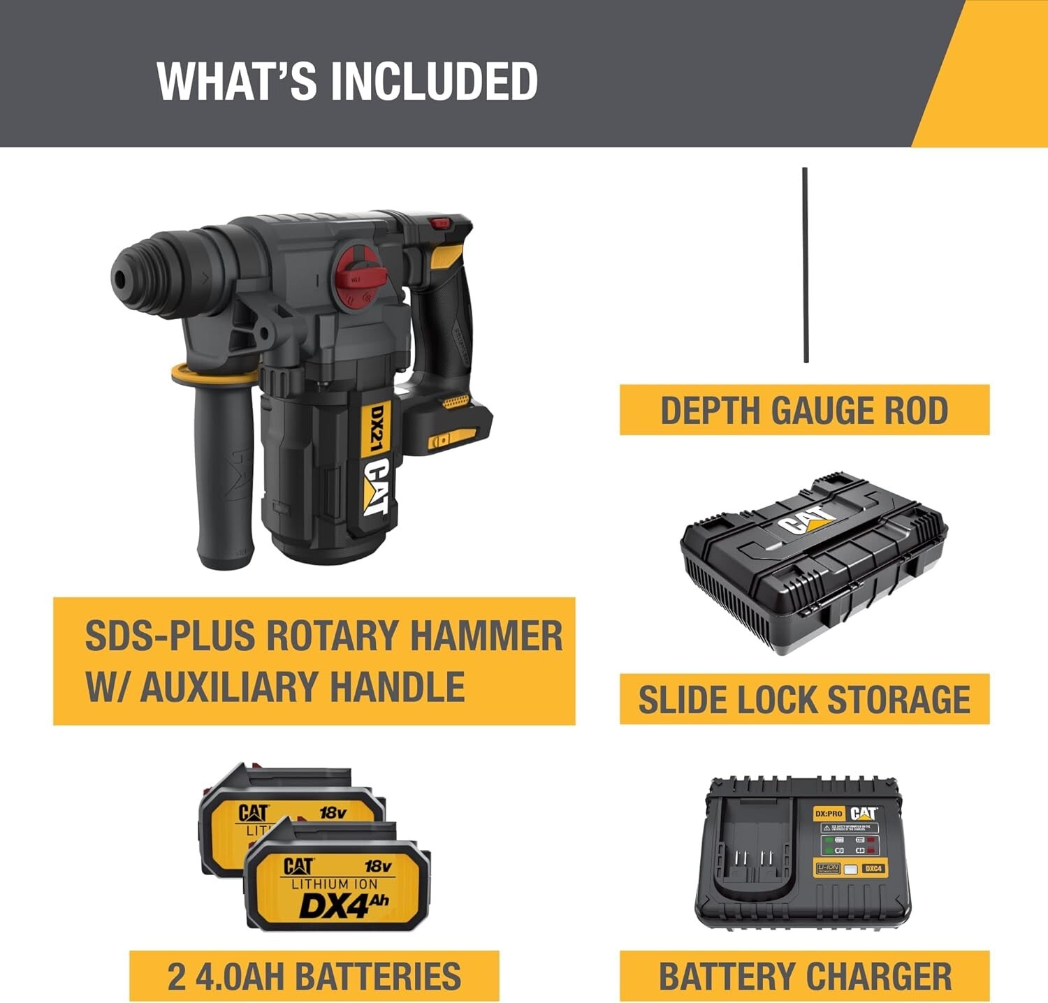 Cat® 18V 1 FOR ALL 1” Cordless Rotary Hammer Drill, Brushless Motor-DX21