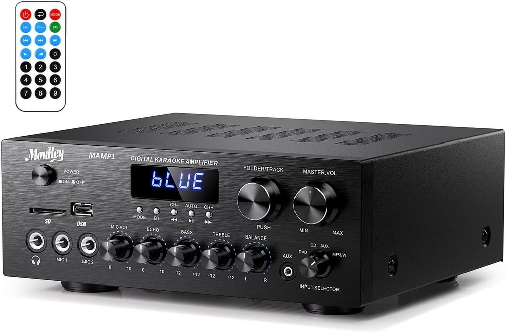 Karaoke Ready Bluetooth Stereo Receiver with USB/SD/AUX Inputs & Echo Control