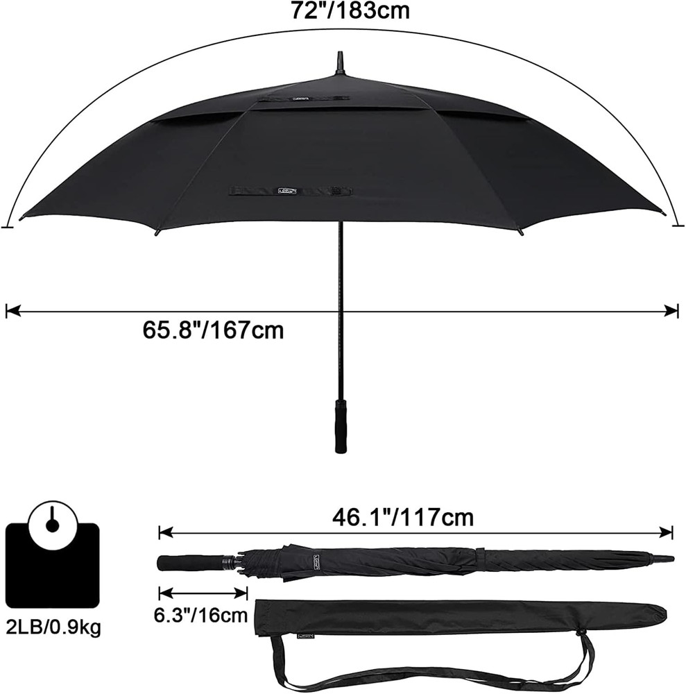 72" Oversized Golf Umbrella - Automatic Open, Windproof, Heavy Duty, Black