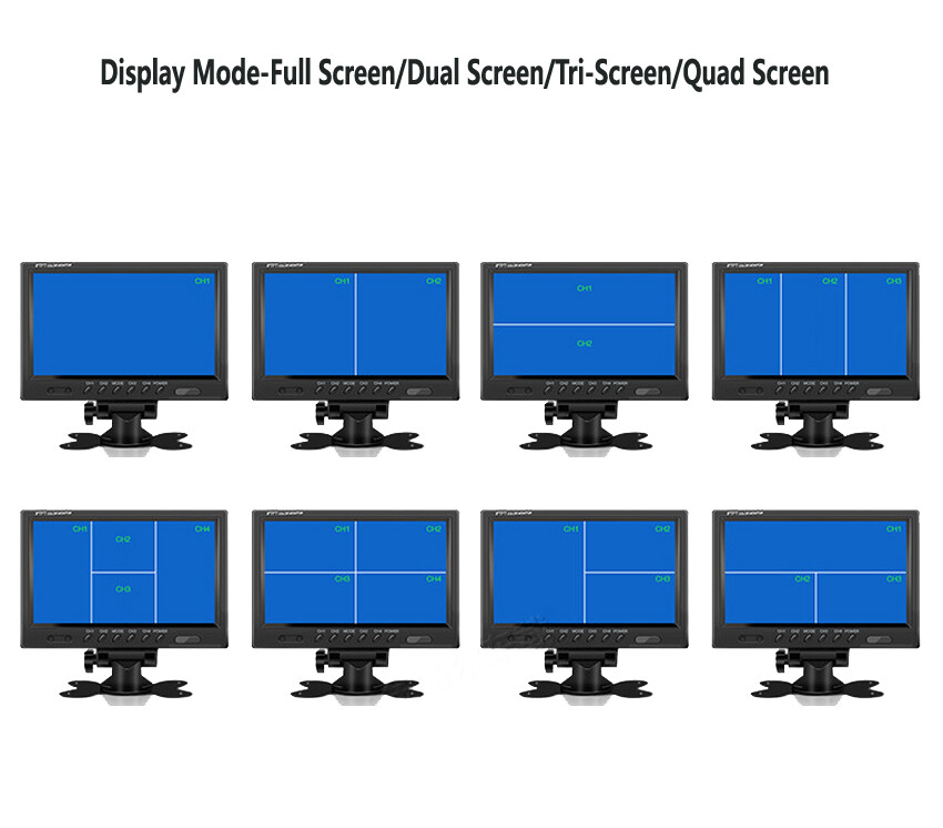 9" QUAD SPLIT MONITOR SCREEN 4x REAR VIEW BACKUP CCD CAMERA SYSTEM FOR TRUCK RV