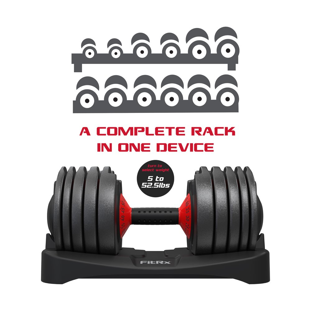 Smart Bell, Quick Select Adjustable Dumbbell, 5-52.5 Lbs., Black, Single