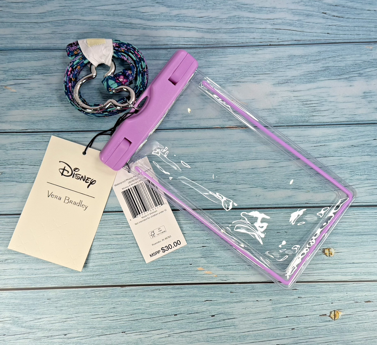 Vera Bradley Disney Mickey Minnie's Vine Floral WATERPROOF PHONE POUCH & LANYARD