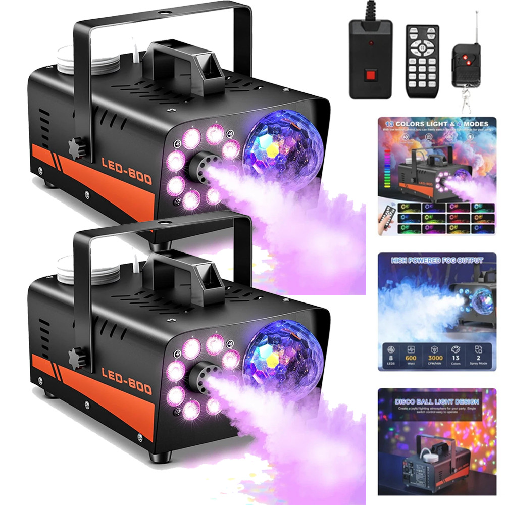 Fog Machine with Disco Ball Lights 600W 3000CFM Remote Control 13Colo r& 4 Modes