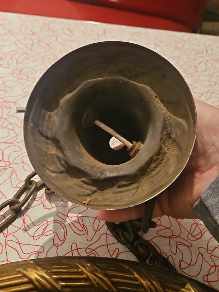 Antique Hanging Ceiling 2 Light Fixture Pressed Embossed Brass Ceiling Canopy