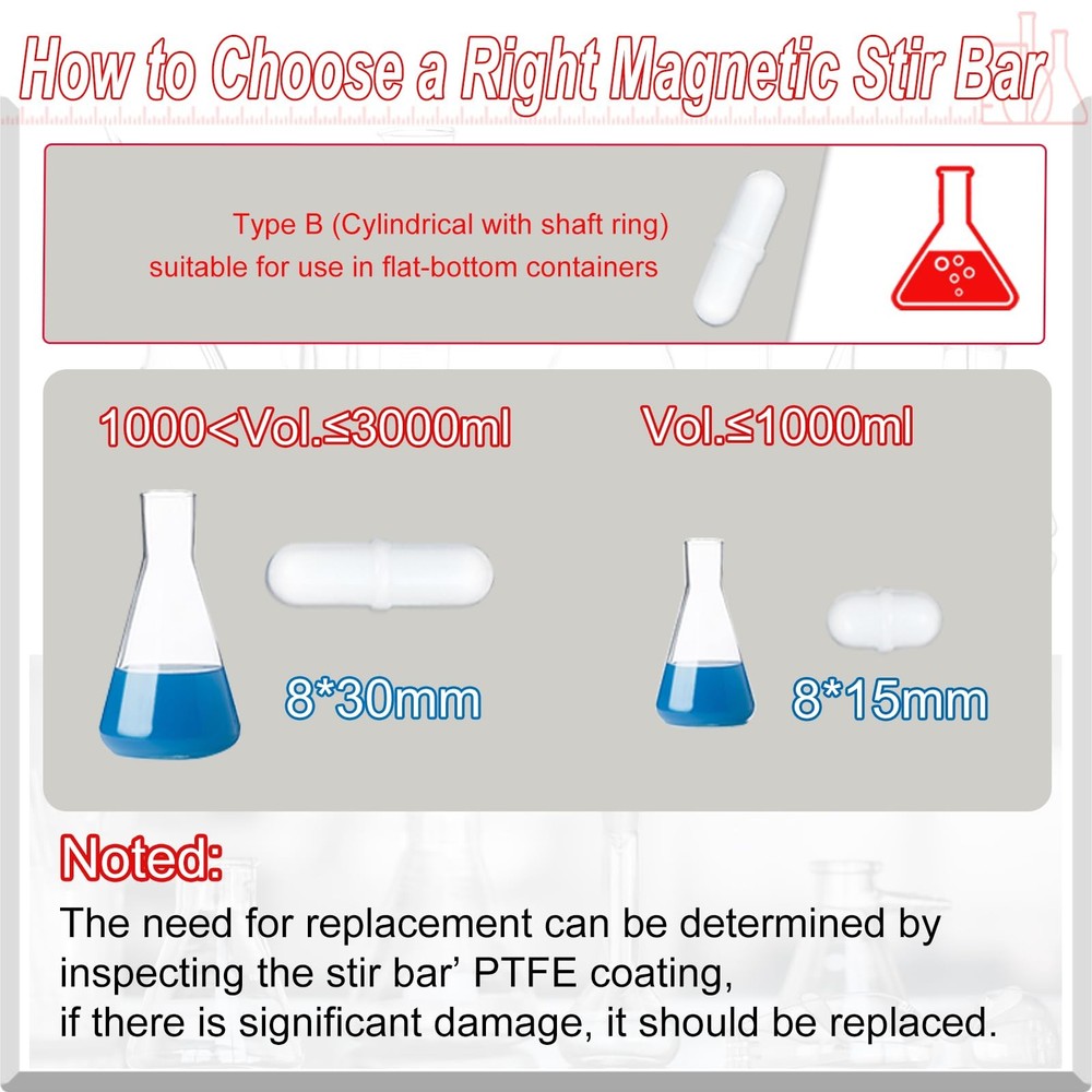 Magnetic Stir Bar Set, Lab Type-B Mixed Size PTFE B-Type Mixed, White